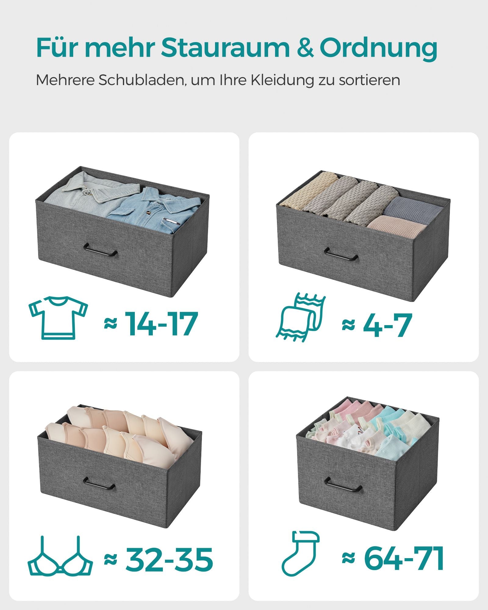 Kommode mit 7 Stoffschubladen mit Griffen