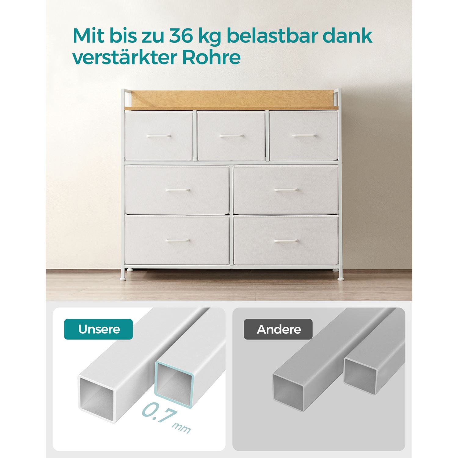 Kommode mit 7 Stoffschubladen