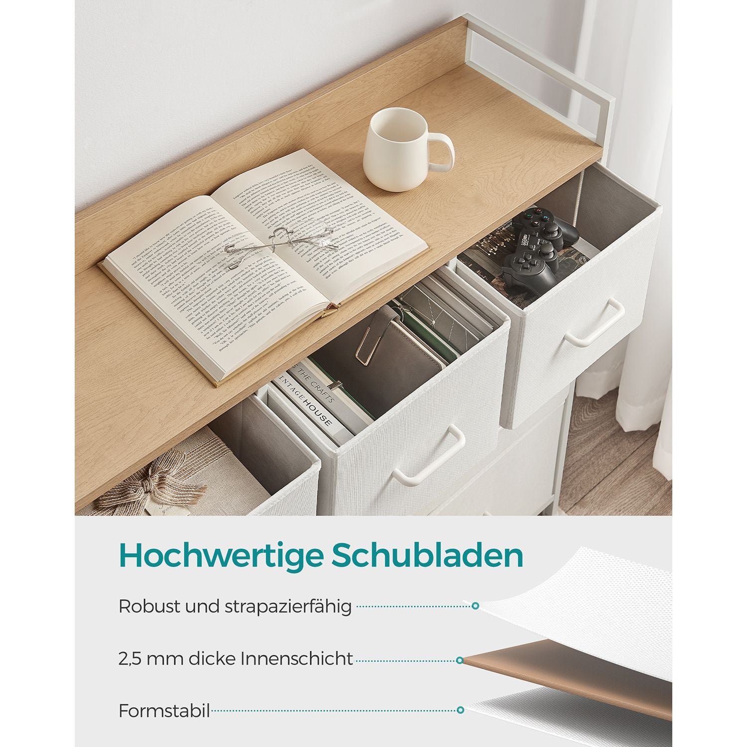 Kommode mit 7 Stoffschubladen