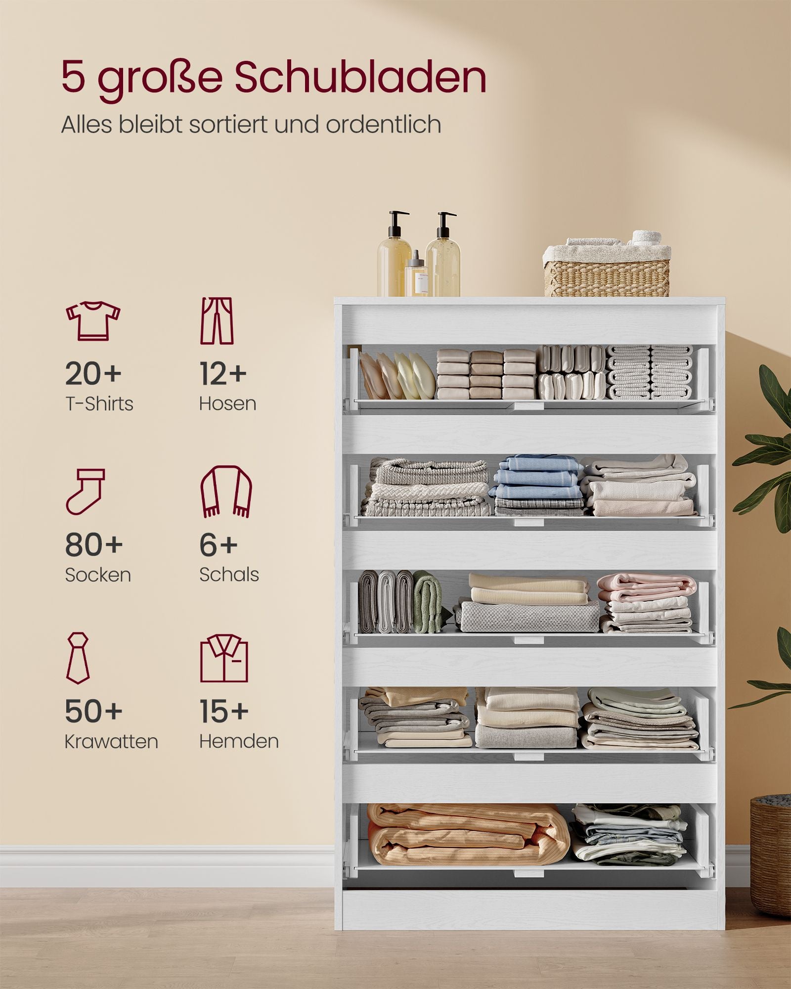 Kommode mit 5 Schubladen, Kommodenschrank