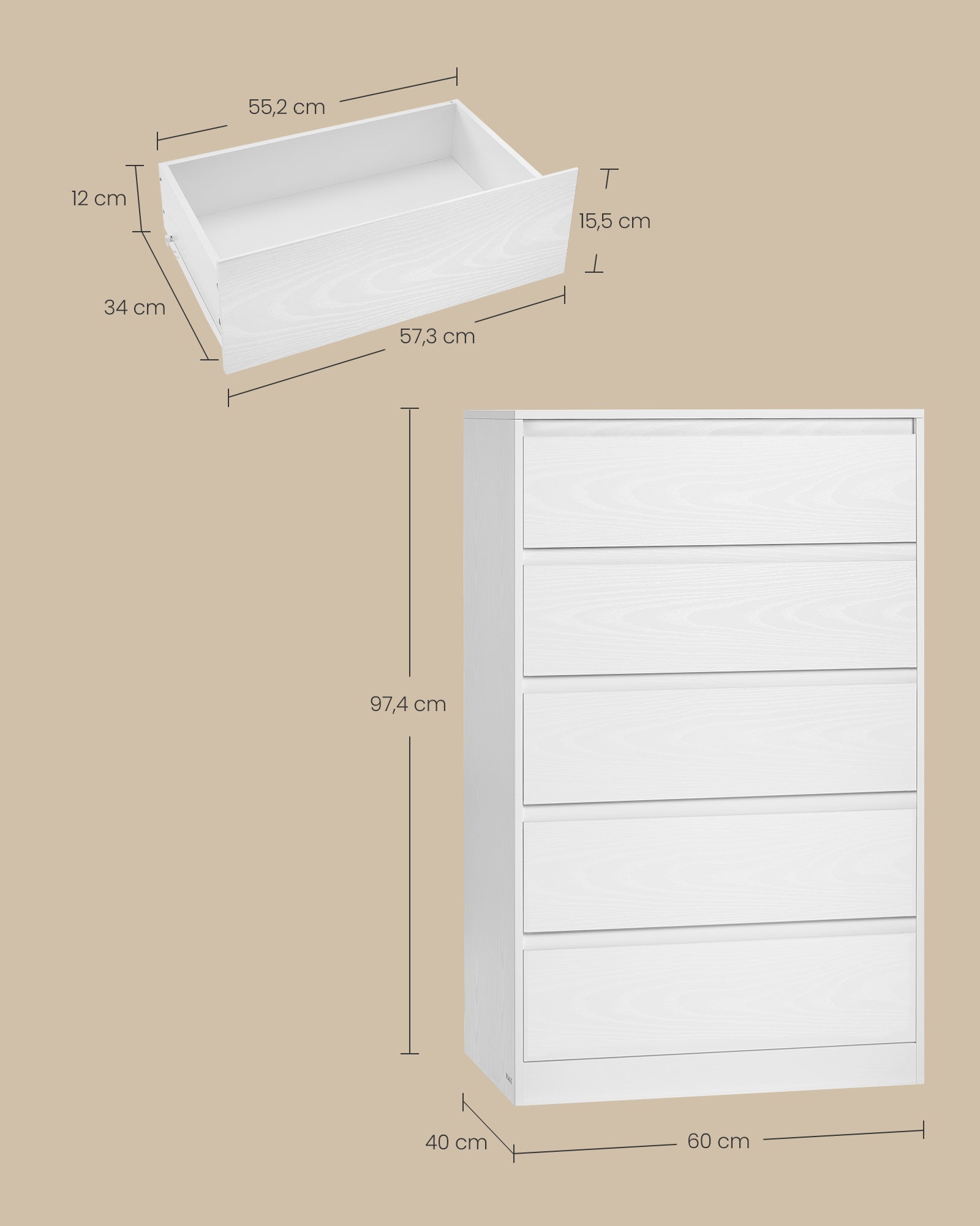 Kommode mit 5 Schubladen, Kommodenschrank