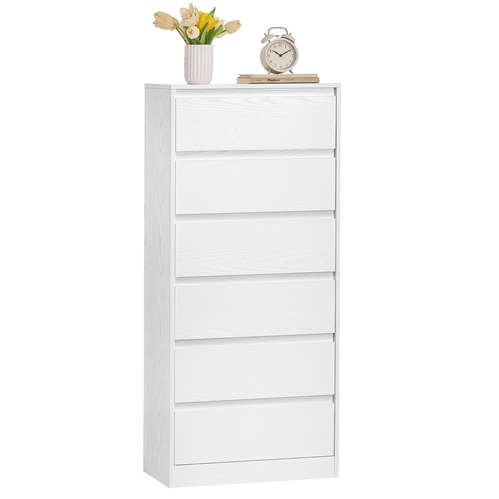 Kommode mit 6 Schubladen, Kommodenschrank, Schubladenschrank, Wäschekommode, für Schlafzimmer, 30 x 48 x 111,2 cm, Modern Kailyn Kollektion, schneeweiß