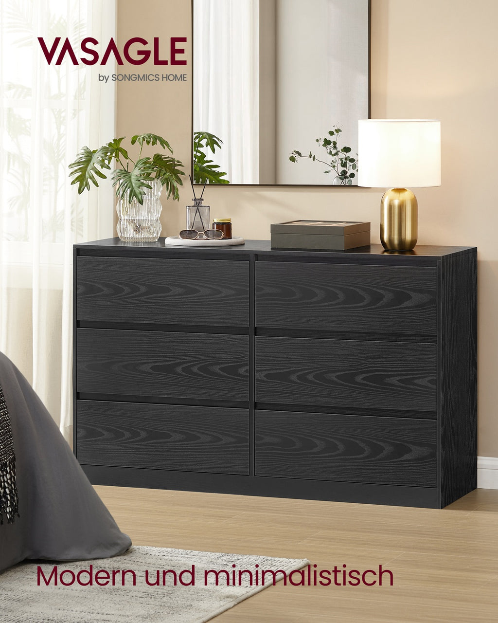 VASAGLE Kommode mit 6 Schubladen, Komodenschrank, Schubladenschrank, Wäschekommode, für Schlafzimmer