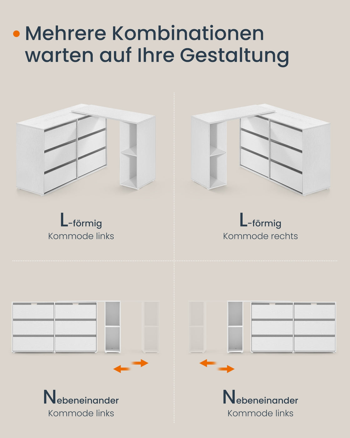 Schminktisch mit Regal nebeneinander oder L-förmig schneeweiß