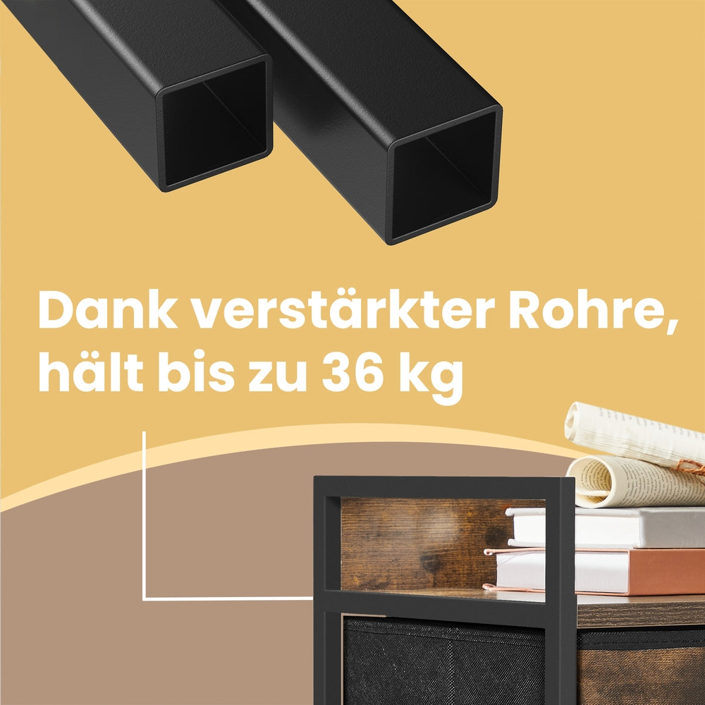 Kommode mit 5 Stoff-Schubladen vintagebraun-tintenschwarz