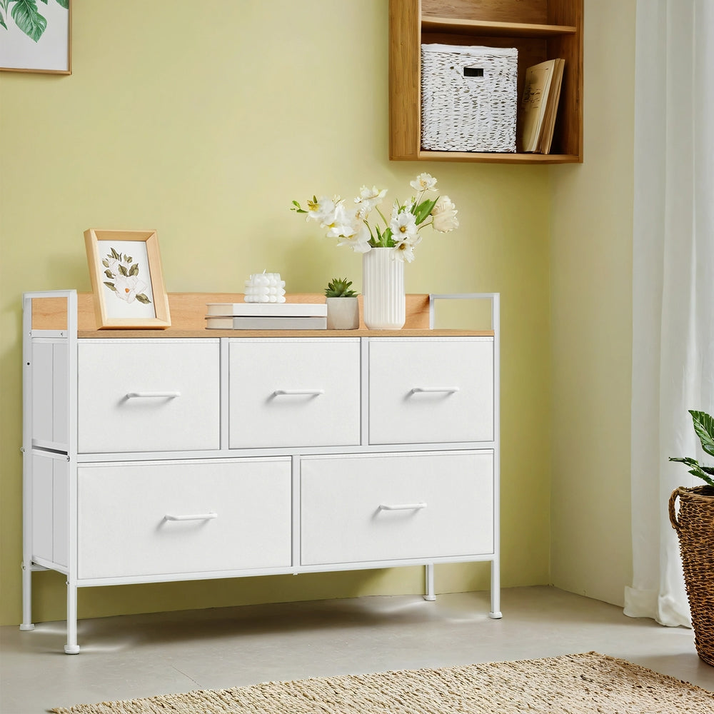 SONGMICS Kommode, Schrank, 5 Stoffschubladen mit Griffen
