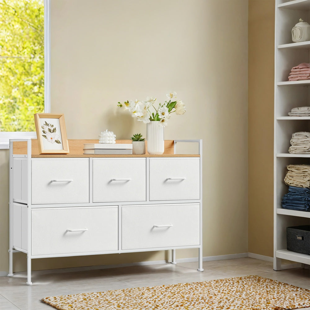 SONGMICS Kommode, Schrank, 5 Stoffschubladen mit Griffen