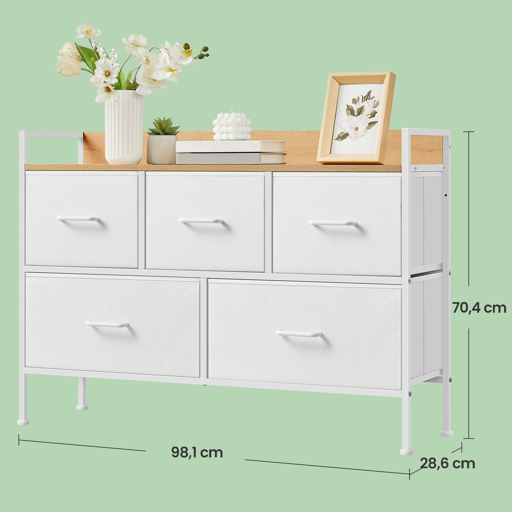 SONGMICS Kommode, Schrank, 5 Stoffschubladen mit Griffen