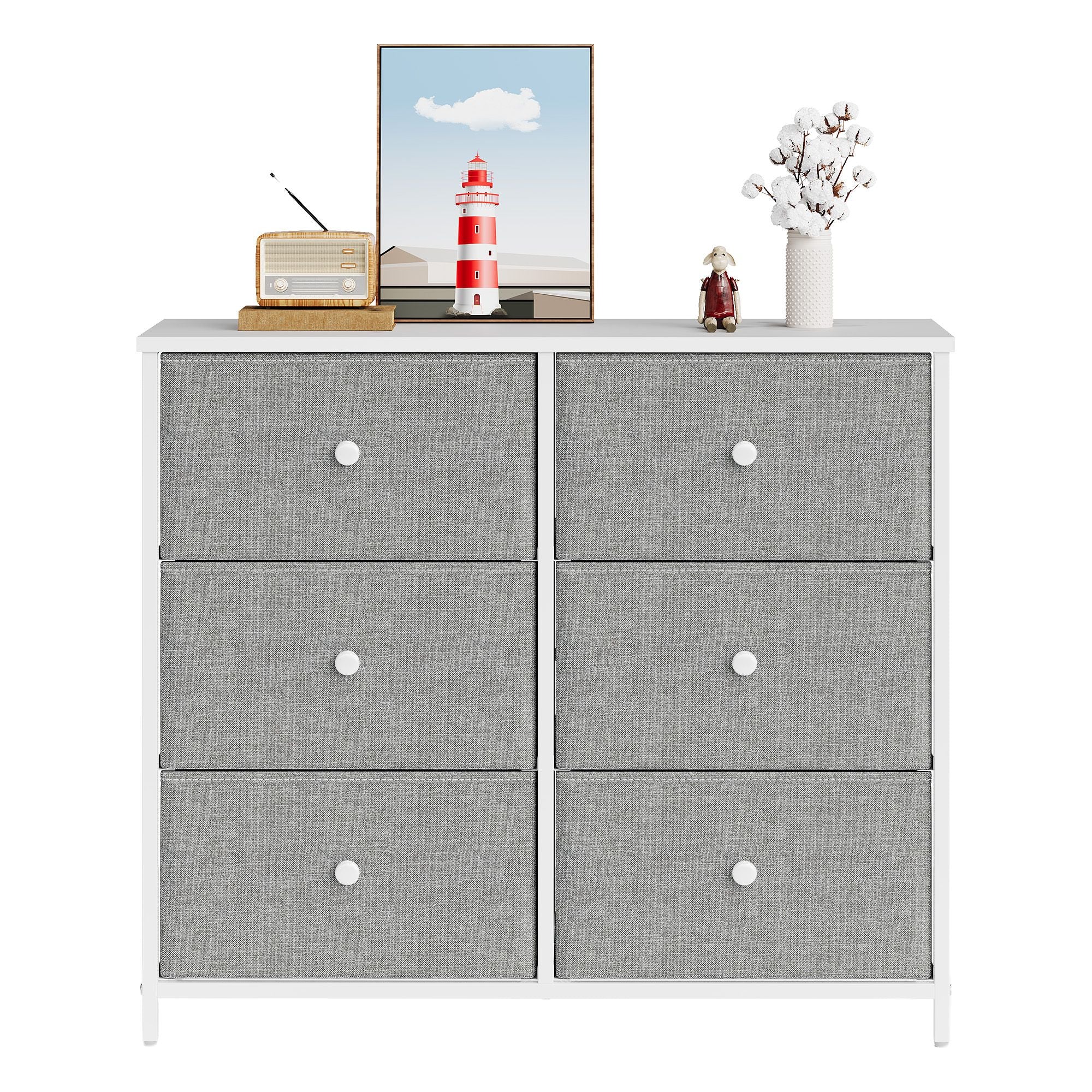 Kommode, Schrank, 6 Stoff-Schubladen