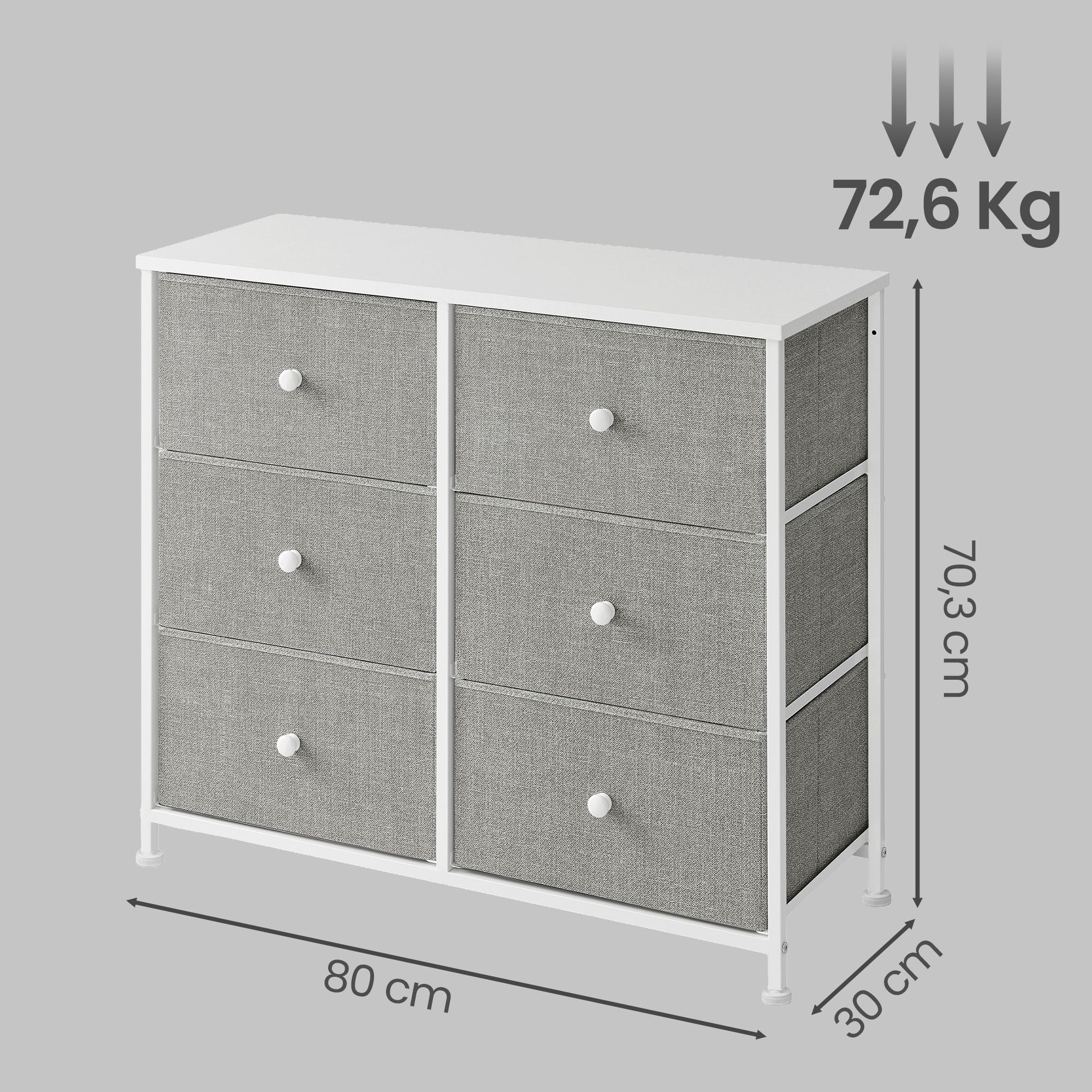 Kommode, Schrank, 6 Stoff-Schubladen