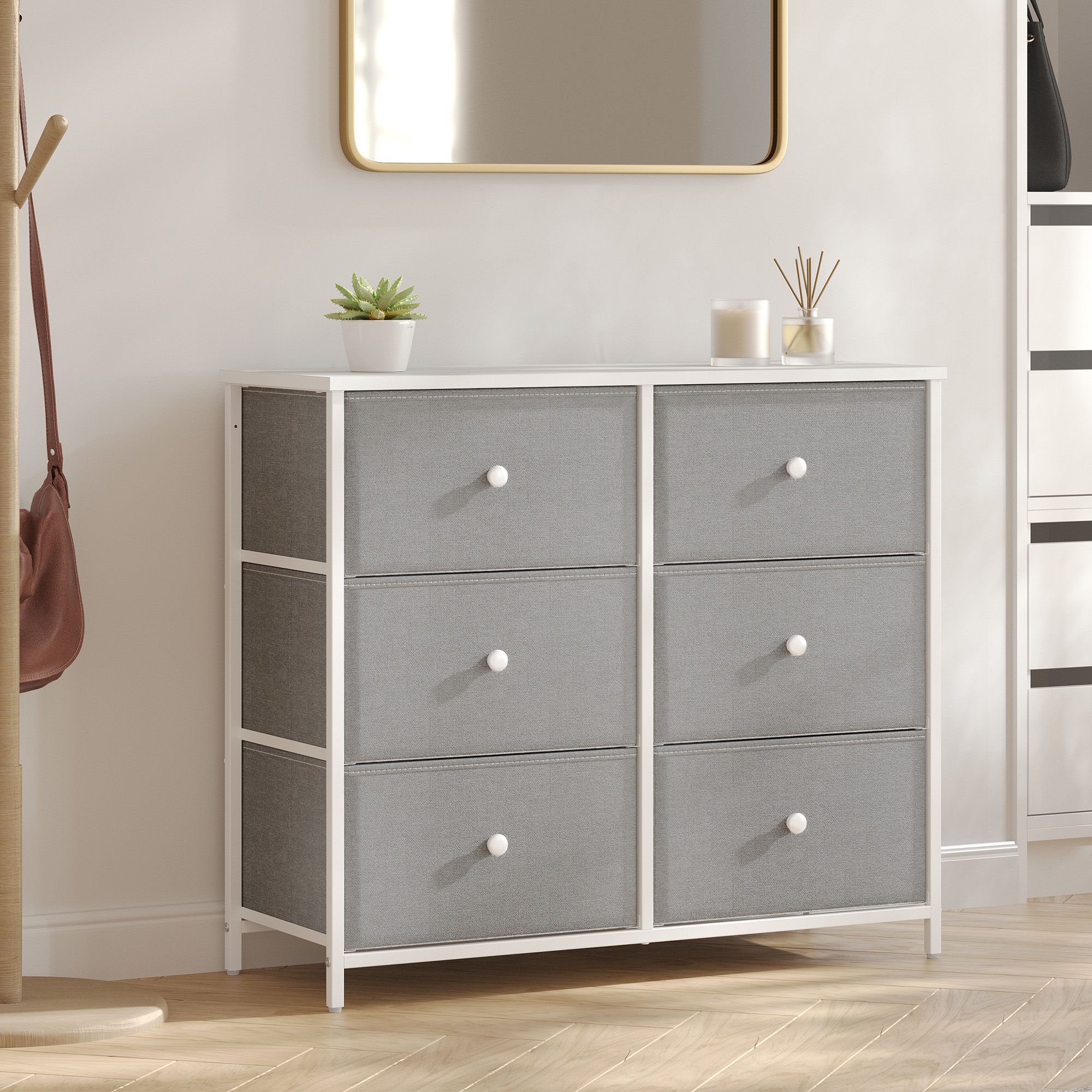 Kommode, Schrank, 6 Stoff-Schubladen