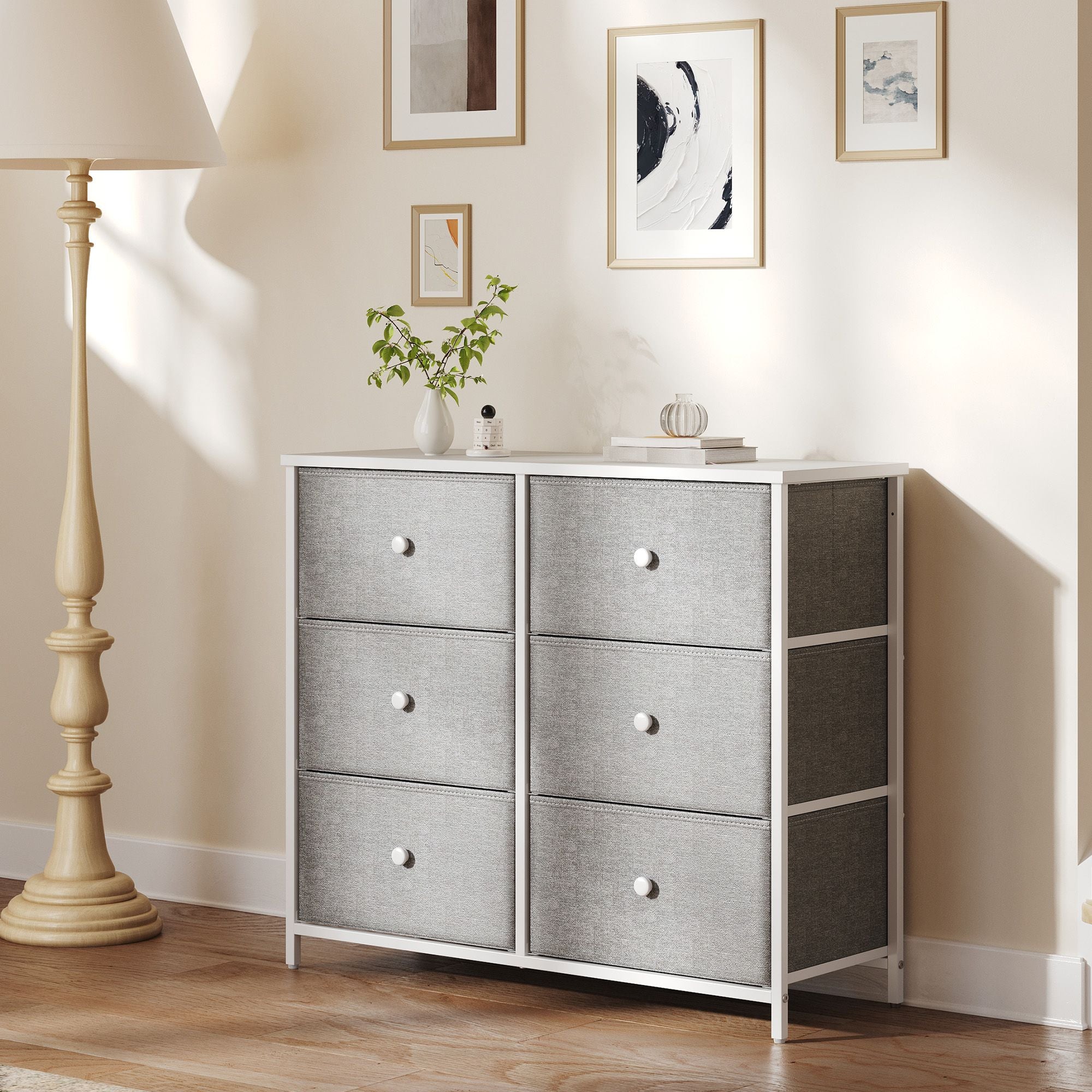Kommode, Schrank, 6 Stoff-Schubladen