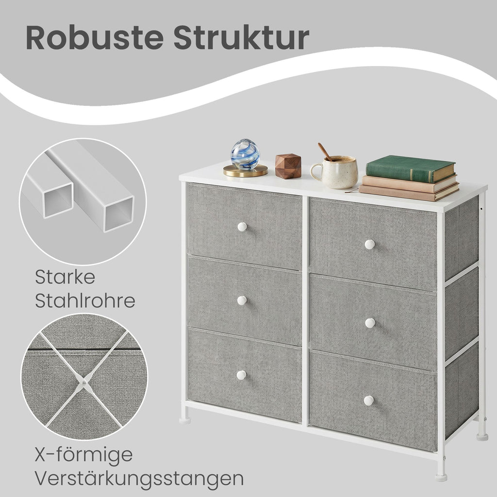 Kommode, Schrank, 6 Stoff-Schubladen