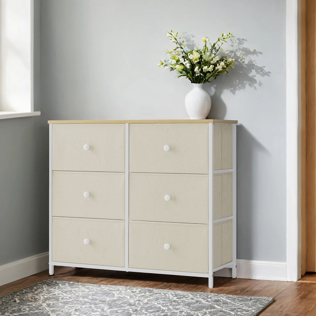 Kommode, Schrank, 6 Stoff-Schubladen