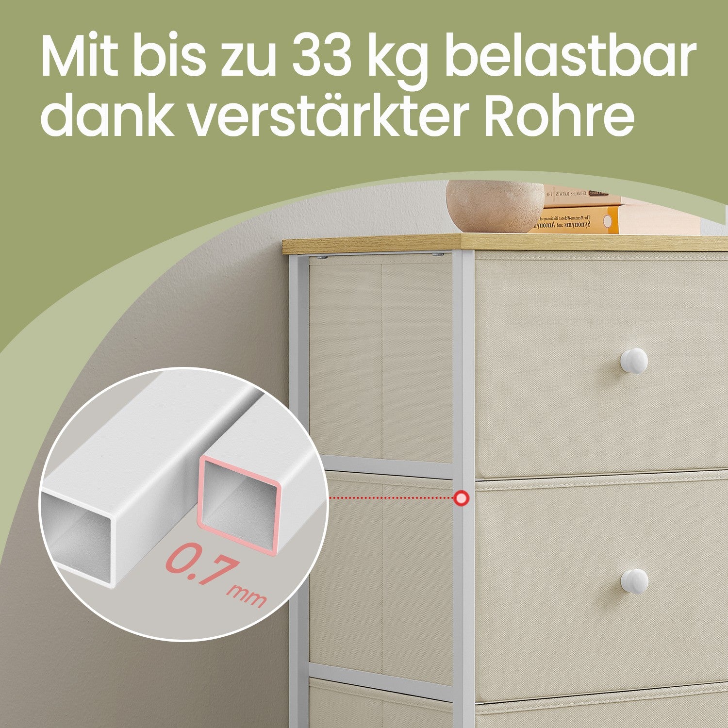 Kommode, Schrank, 6 Stoff-Schubladen
