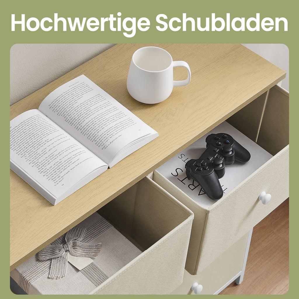 Kommode, Schrank, 6 Stoff-Schubladen