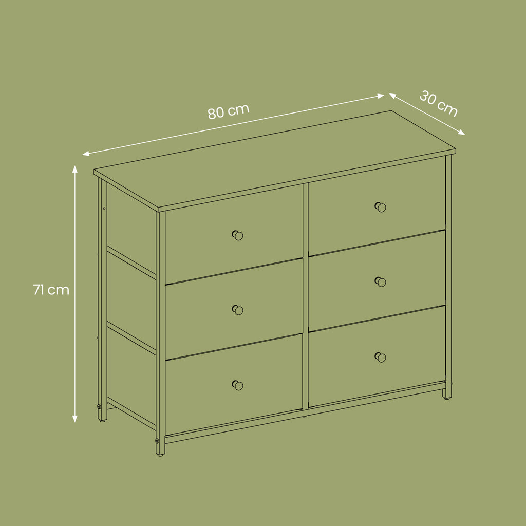 Kommode, Schrank, 6 Stoff-Schubladen