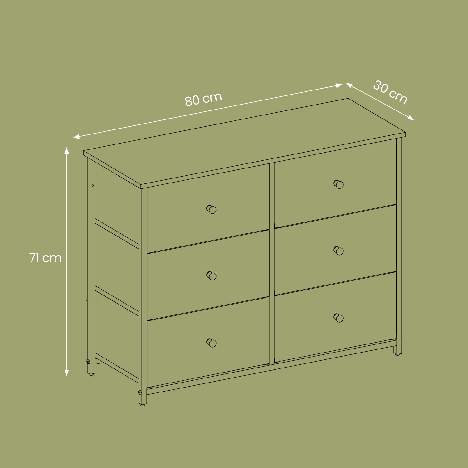Kommode, Schrank, 6 Stoff-Schubladen