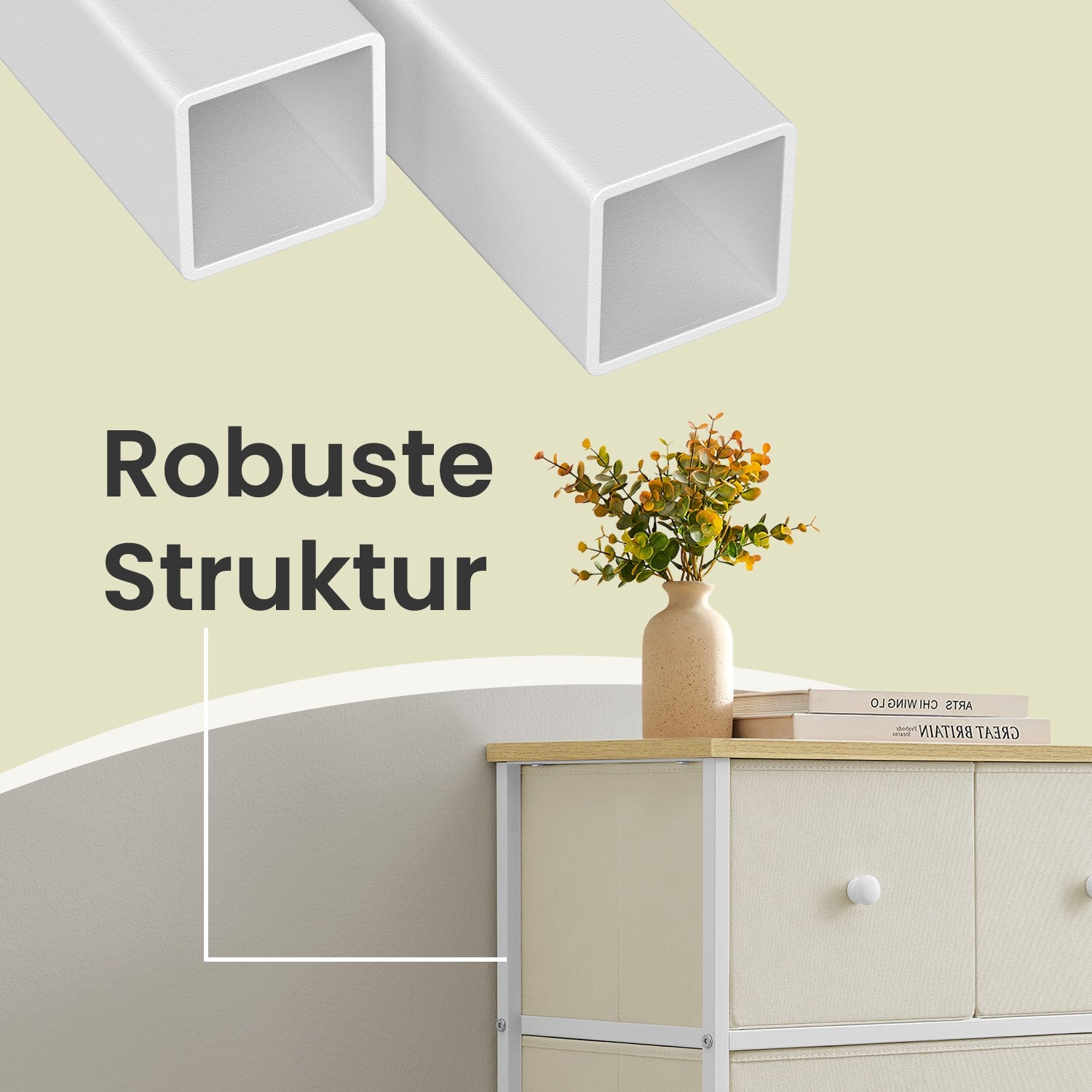 Kommode, Aufbewahrungsschrank, 5 Stoffschubladen
