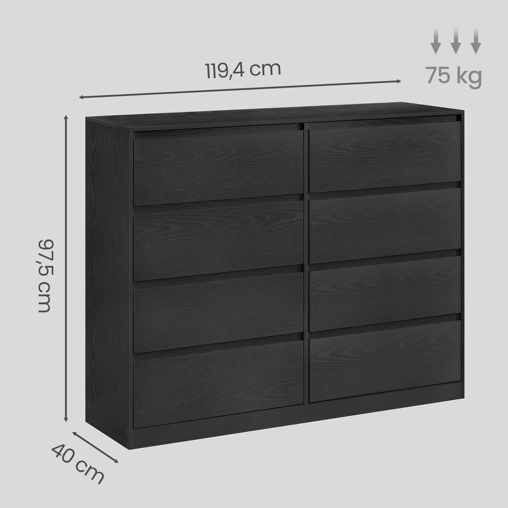 Kommode, Aufbewahrungsschrank, mit 8 Schubladen, für Schlafzimmer, 40 x 119,4 x 97.5 cm, modern, schwarz