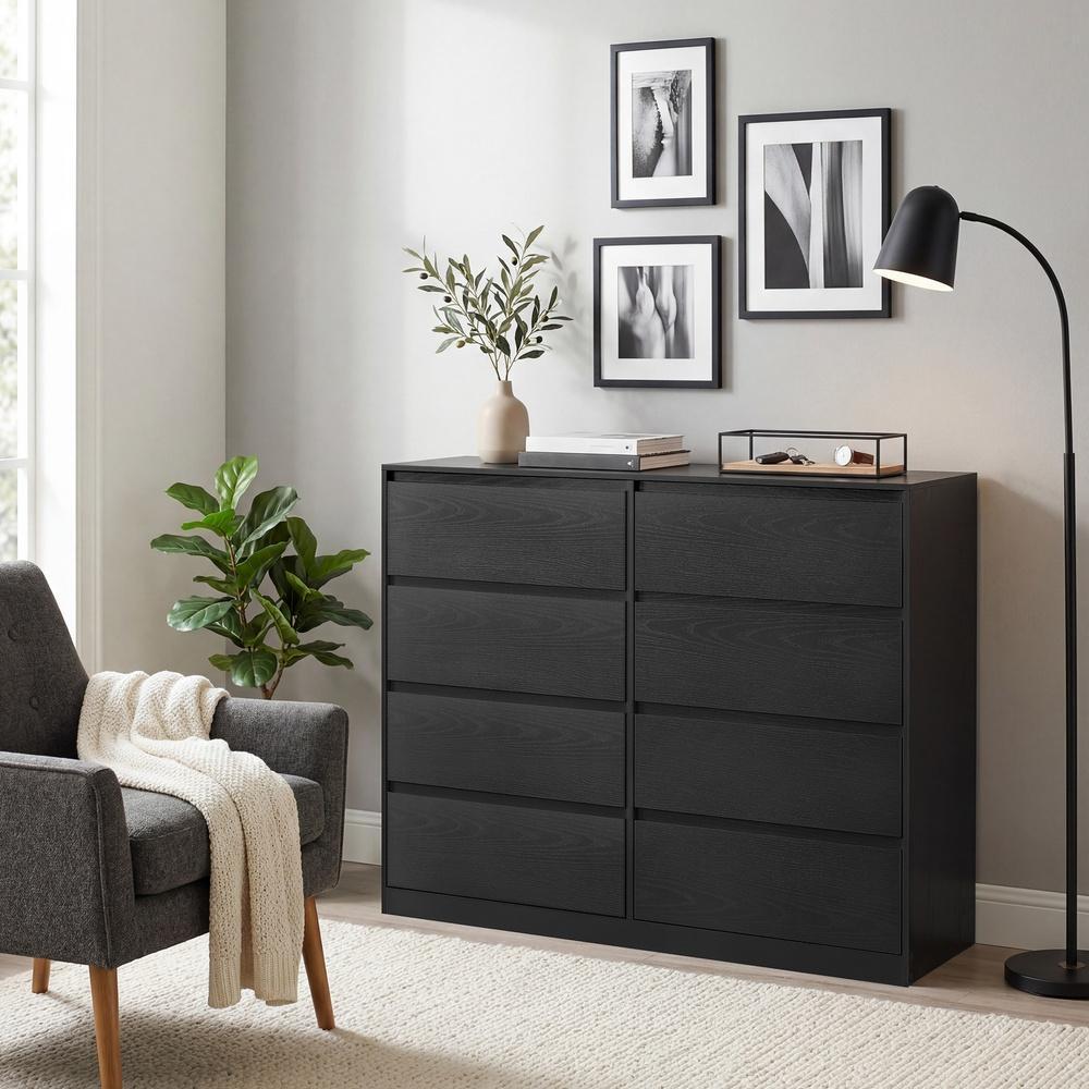 Kommode, Aufbewahrungsschrank, mit 8 Schubladen, für Schlafzimmer, 40 x 119,4 x 97.5 cm, modern, schwarz
