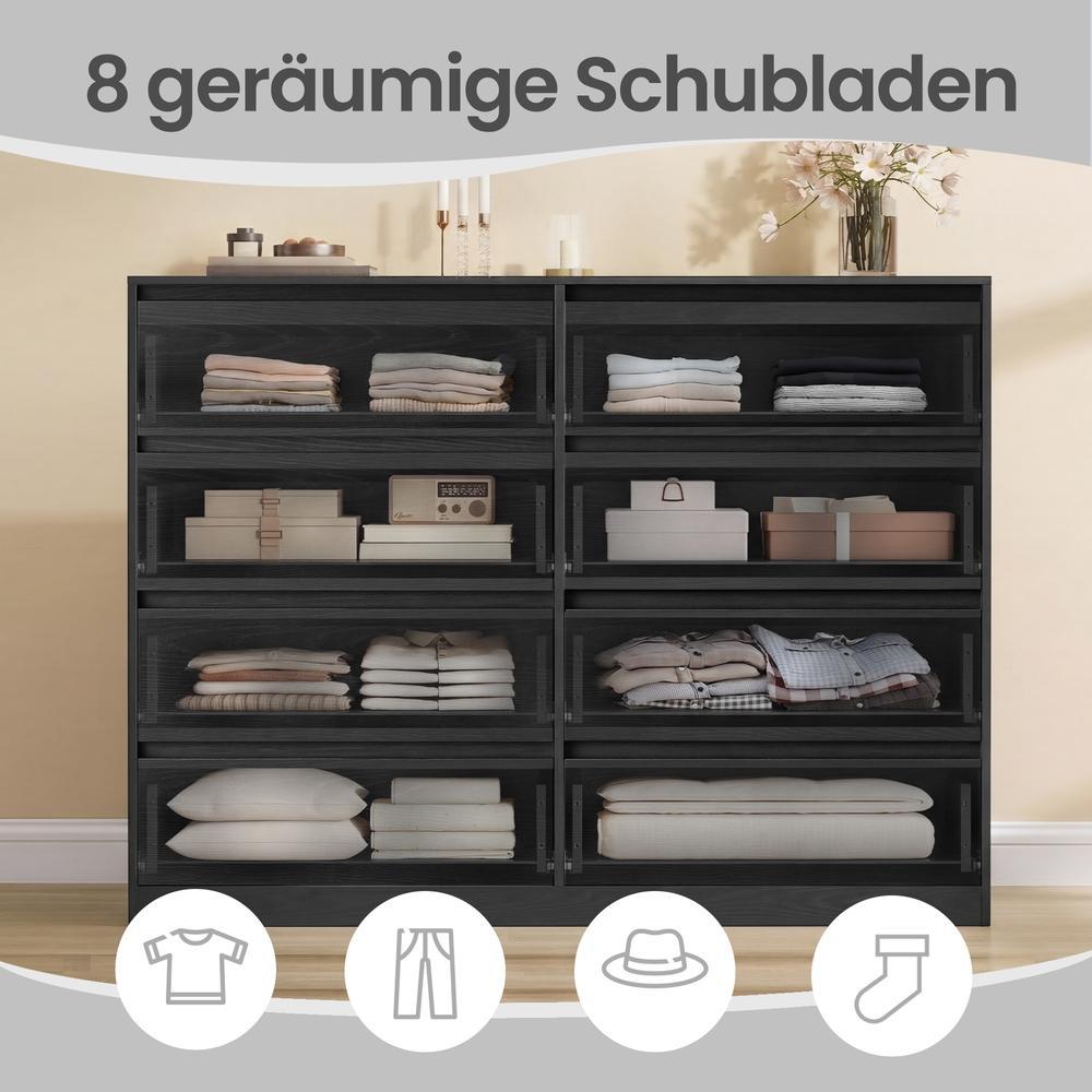 Kommode, Aufbewahrungsschrank, mit 8 Schubladen, für Schlafzimmer, 40 x 119,4 x 97.5 cm, modern, schwarz
