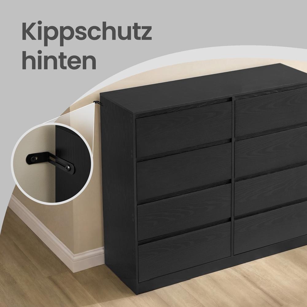 Kommode, Aufbewahrungsschrank, mit 8 Schubladen, für Schlafzimmer, 40 x 119,4 x 97.5 cm, modern, schwarz