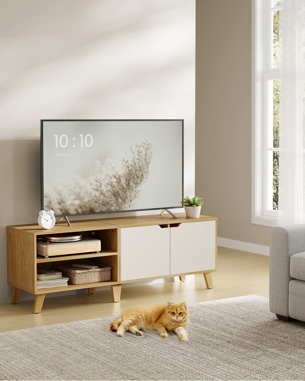 TV-Schrank 140 cm lang natureichenfarben-cremeweiß