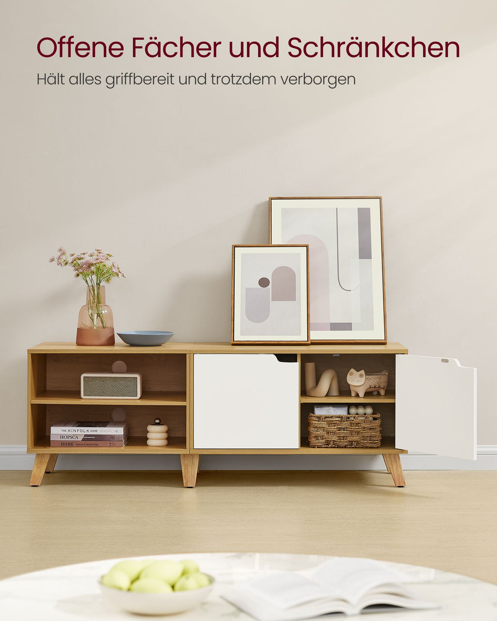 TV-Schrank 140 cm lang natureichenfarben-cremeweiß