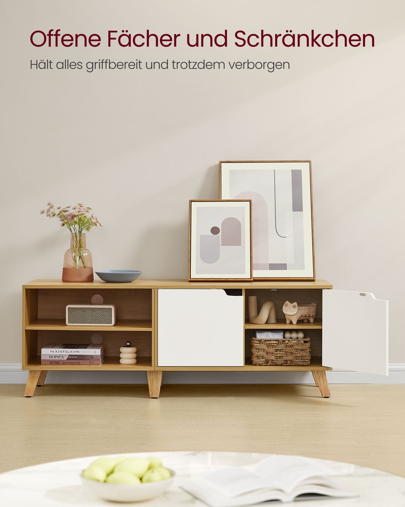 TV-Schrank 140 cm lang natureichenfarben-cremeweiß