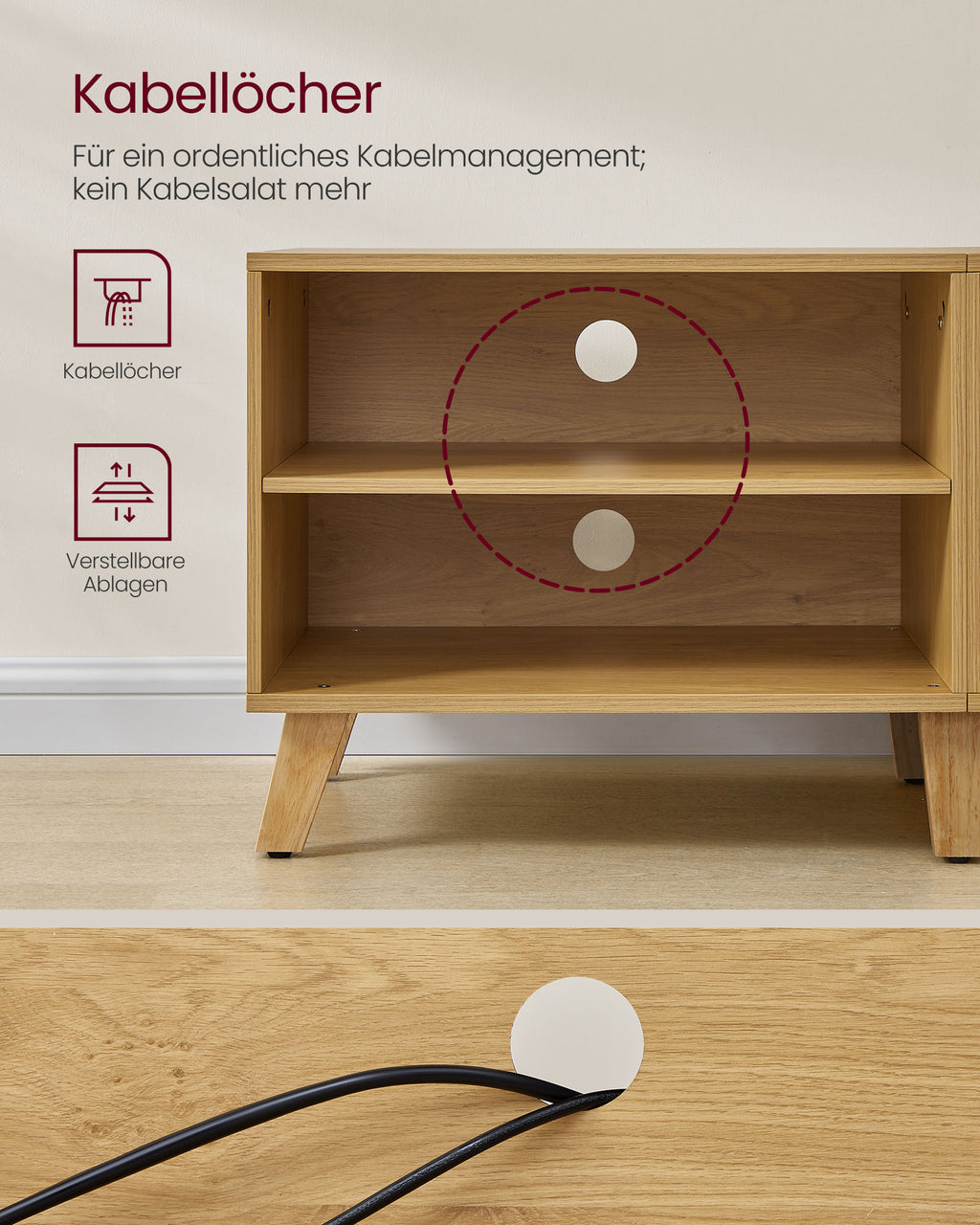 TV-Schrank 140 cm lang natureichenfarben-cremeweiß