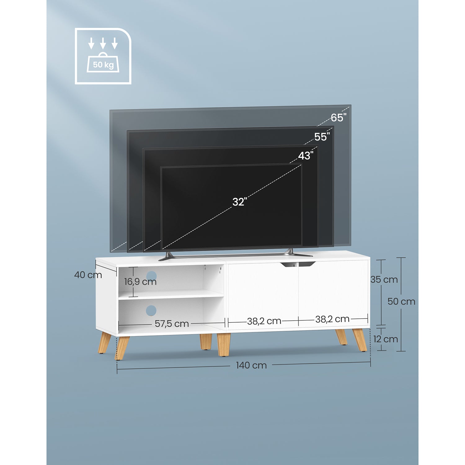 TV-Schrank mit 2 Türen 40 x 140 x 50 cm weiß