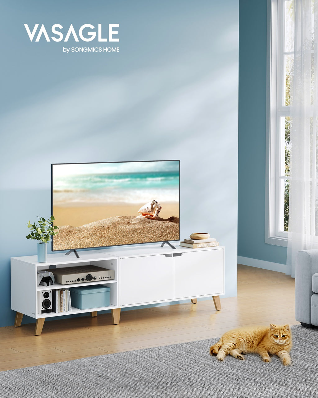 TV-Schrank 160 cm lang mit 2 Türen schneeweiß