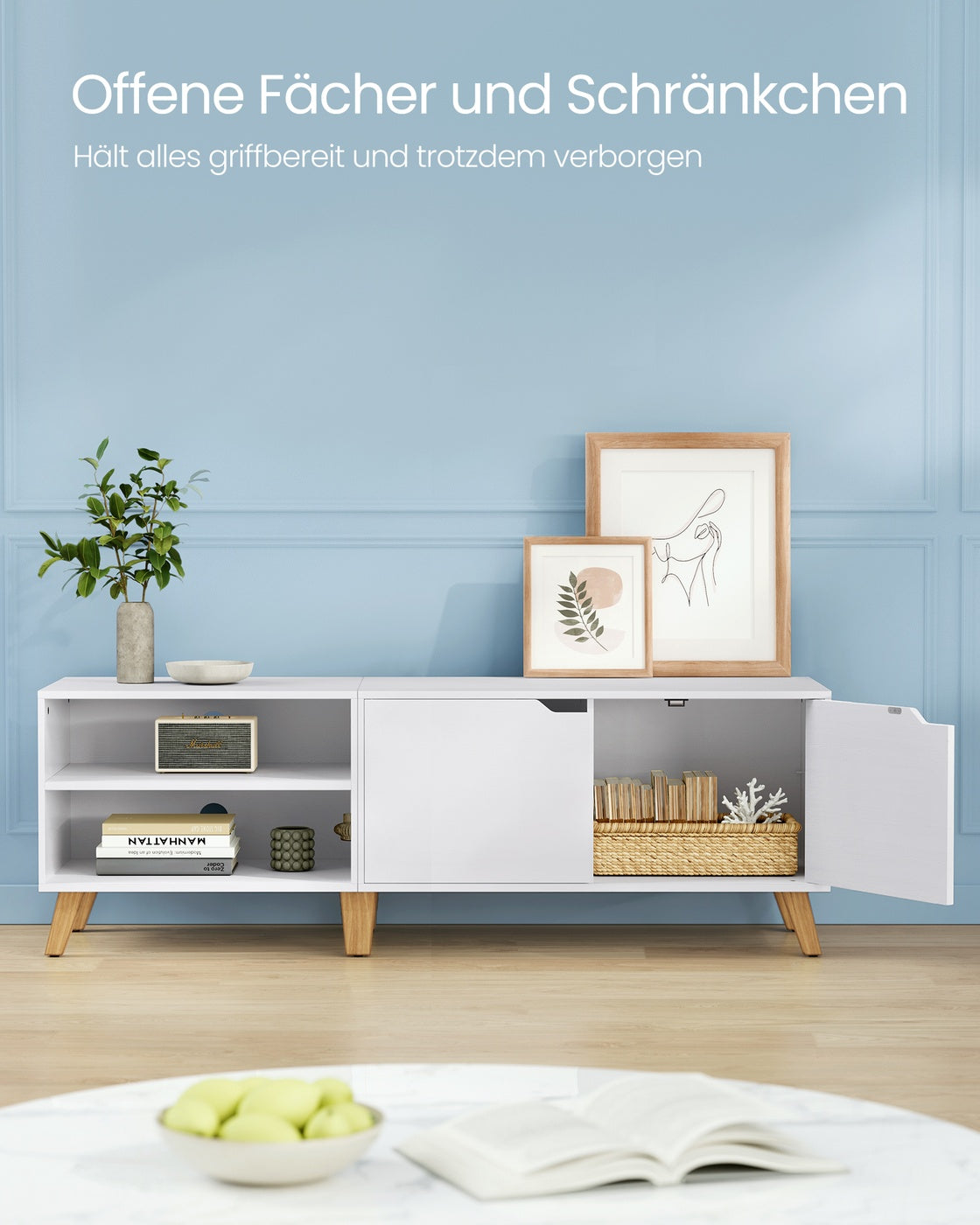 TV-Schrank 160 cm lang mit 2 Türen schneeweiß