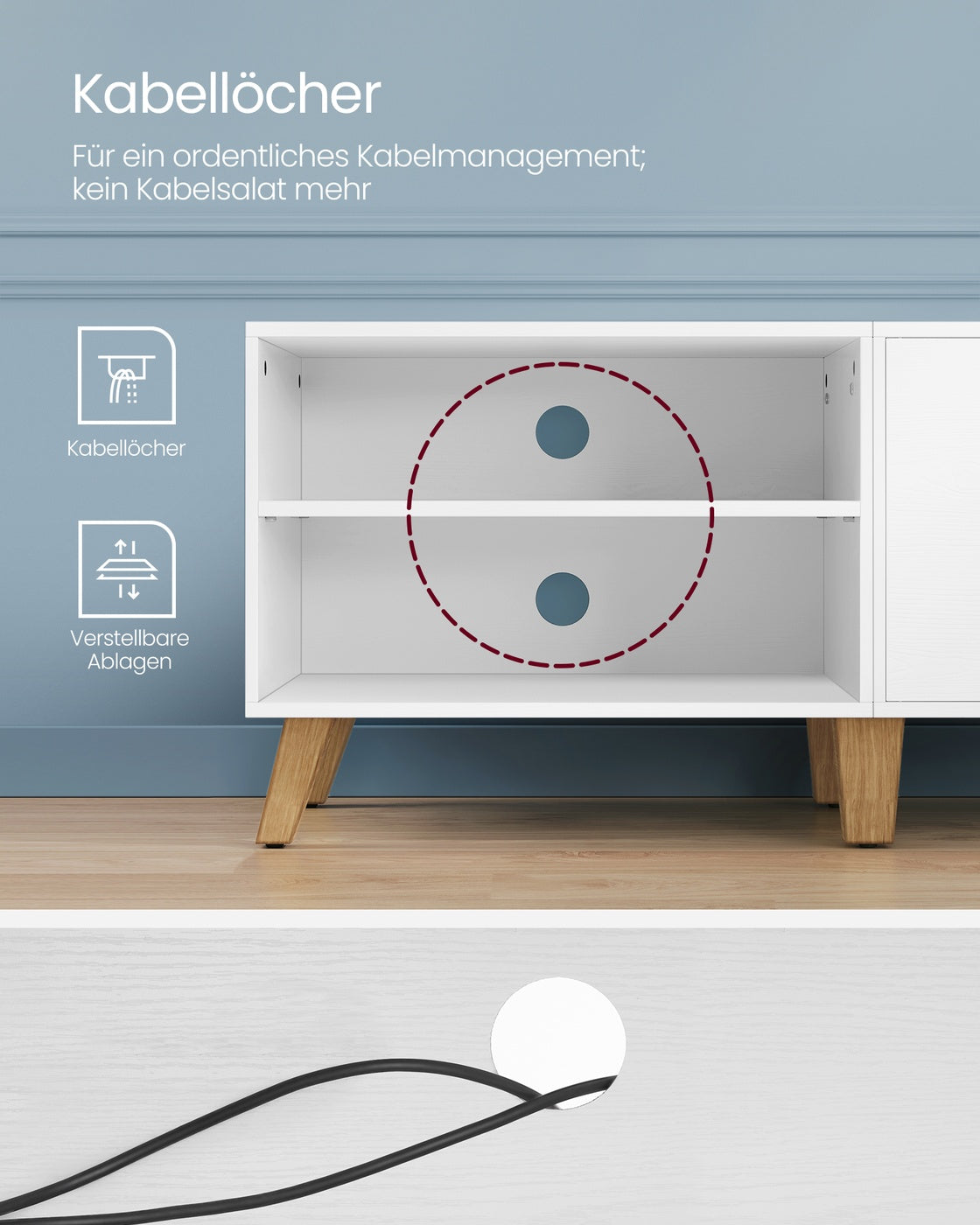 TV-Schrank 160 cm lang mit 2 Türen schneeweiß