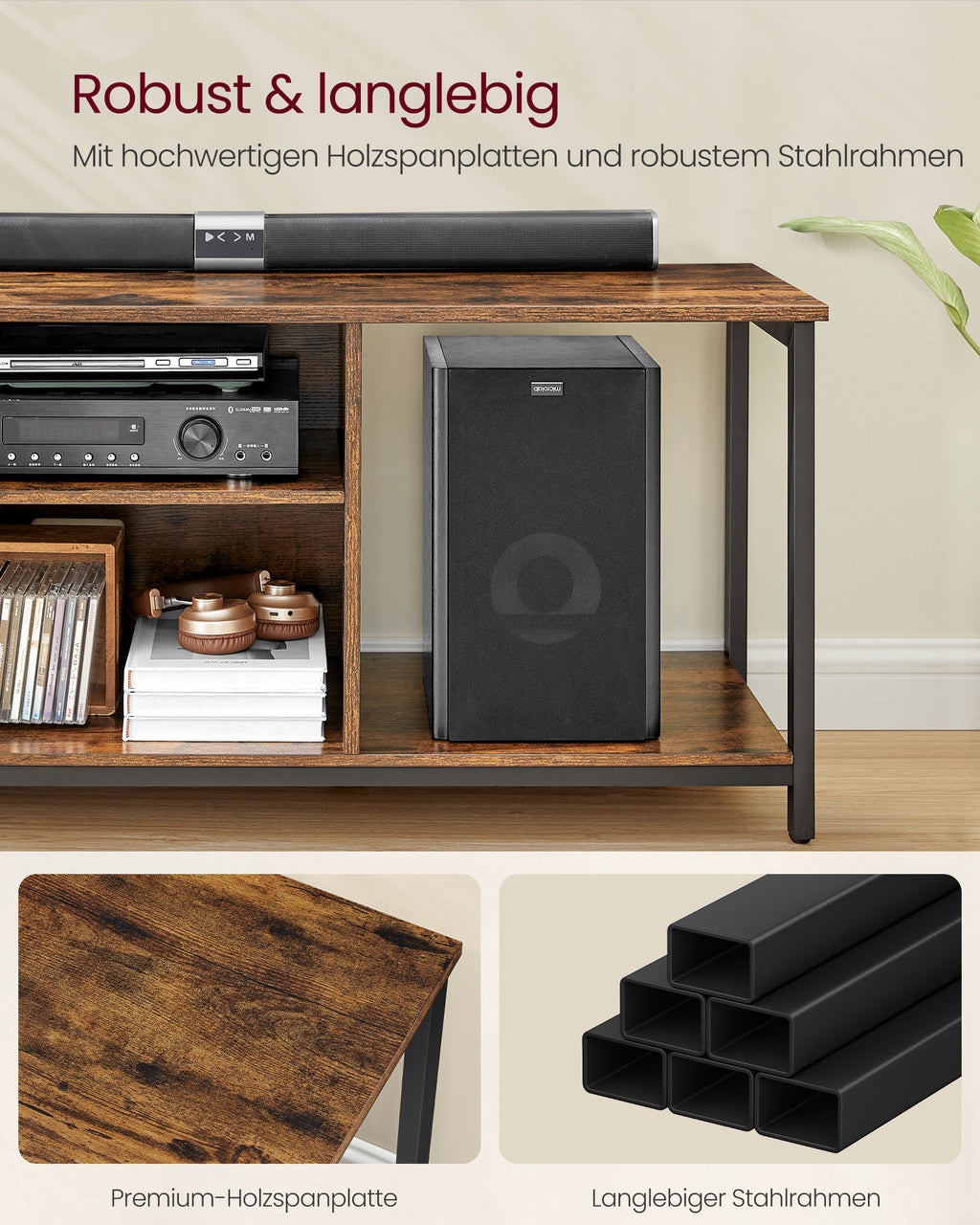TV-Schrank mit offenen Fächern für Fernseher bis zu 65 Zoll