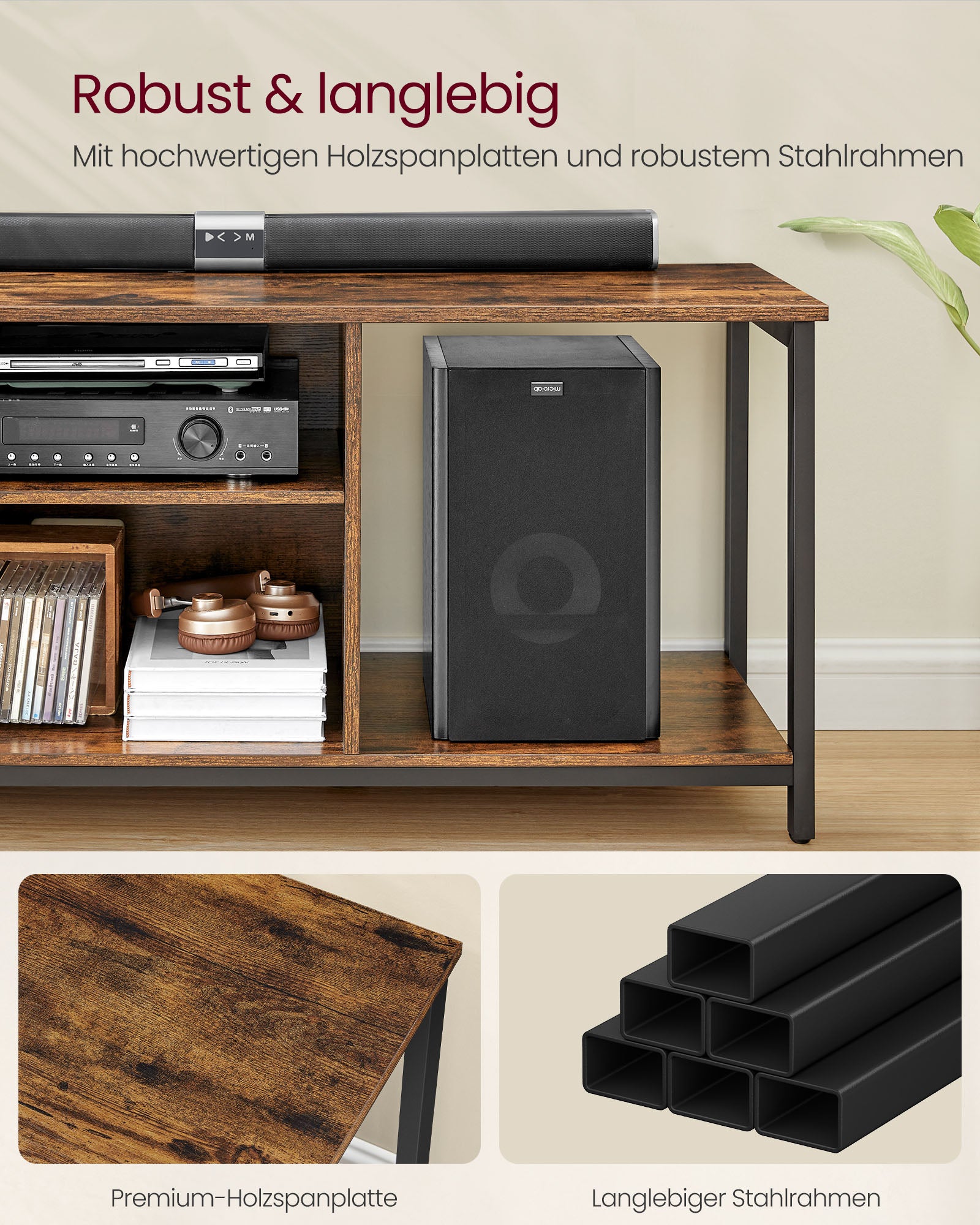 TV-Schrank mit offenen Fächern für Fernseher bis zu 65 Zoll