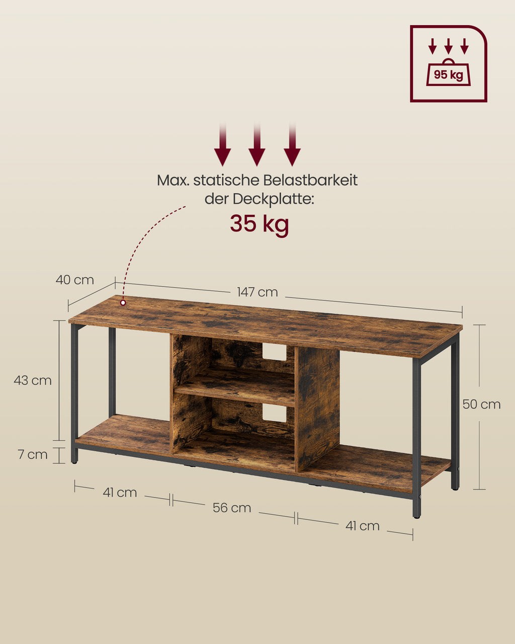 TV-Schrank mit offenen Fächern für Fernseher bis zu 65 Zoll