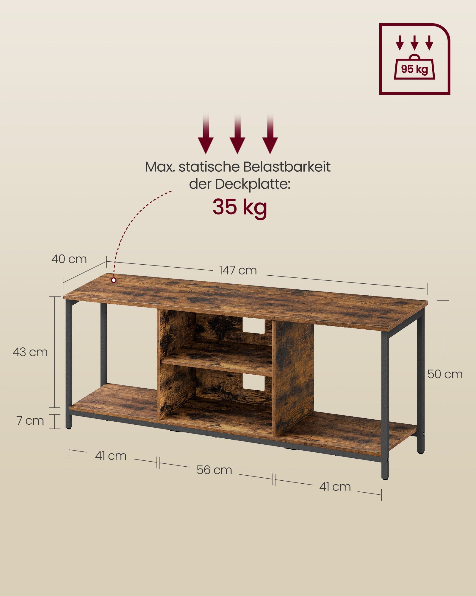 TV-Schrank mit offenen Fächern für Fernseher bis zu 65 Zoll