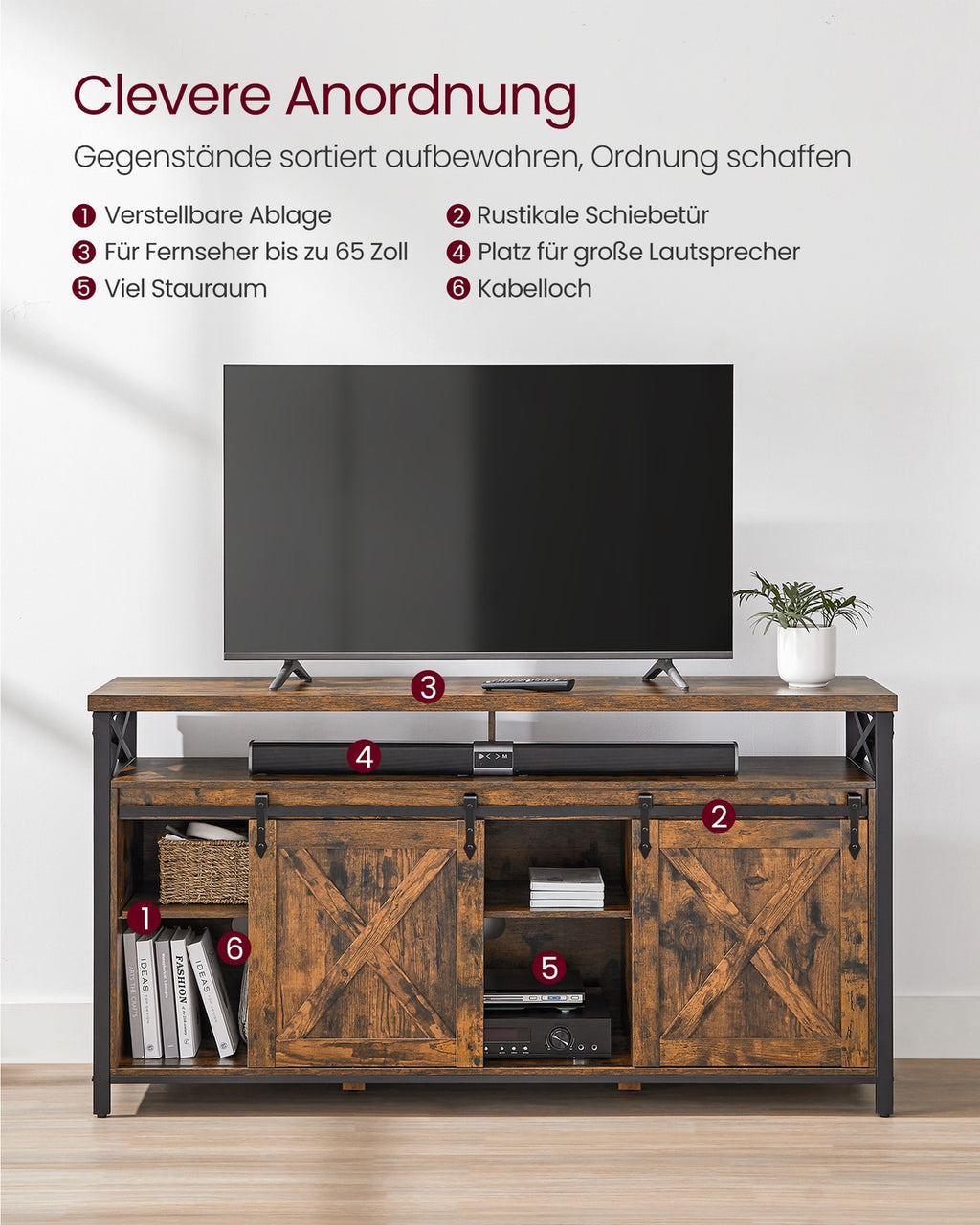 TV-Schrank Landhausstil vintagebraun-schwarz