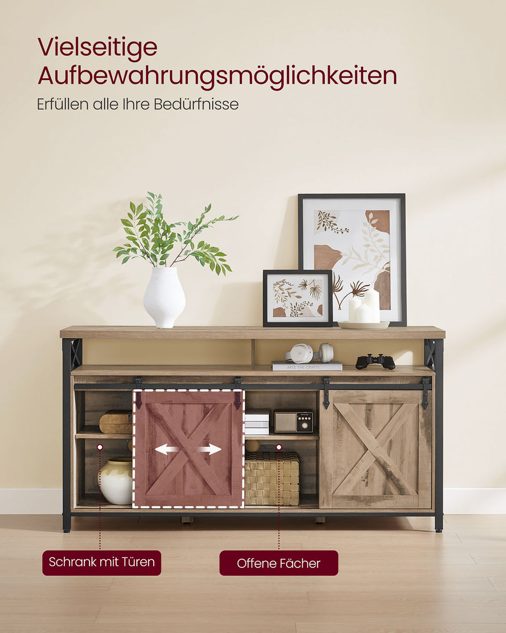 TV-Schrank für Fernseher bis zu 65 Zoll kamelbraun-schwarz