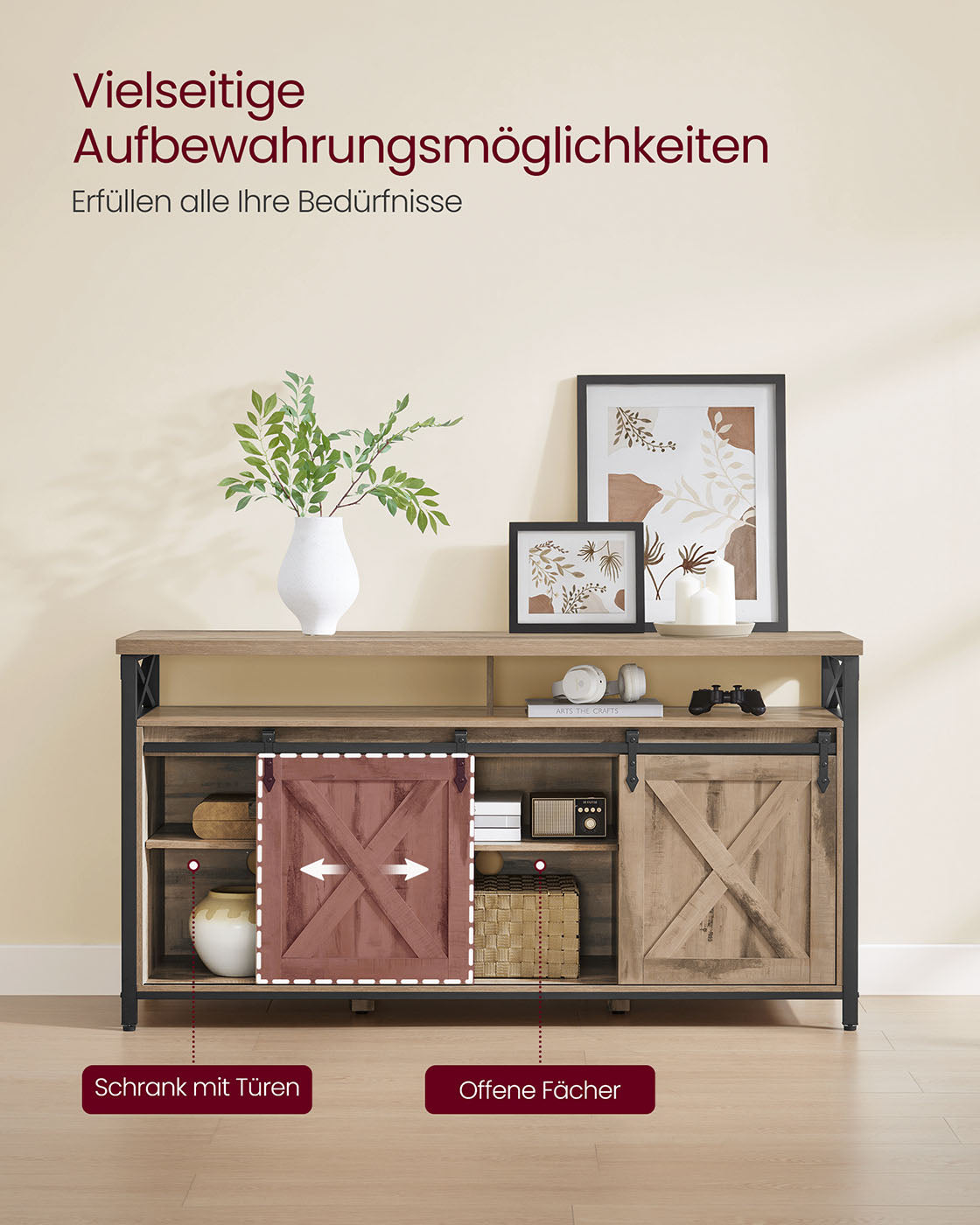 TV-Schrank für Fernseher bis zu 65 Zoll kamelbraun-schwarz