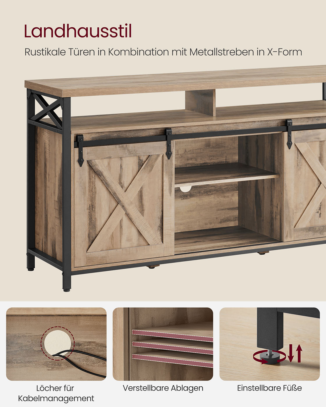 TV-Schrank für Fernseher bis zu 65 Zoll kamelbraun-schwarz