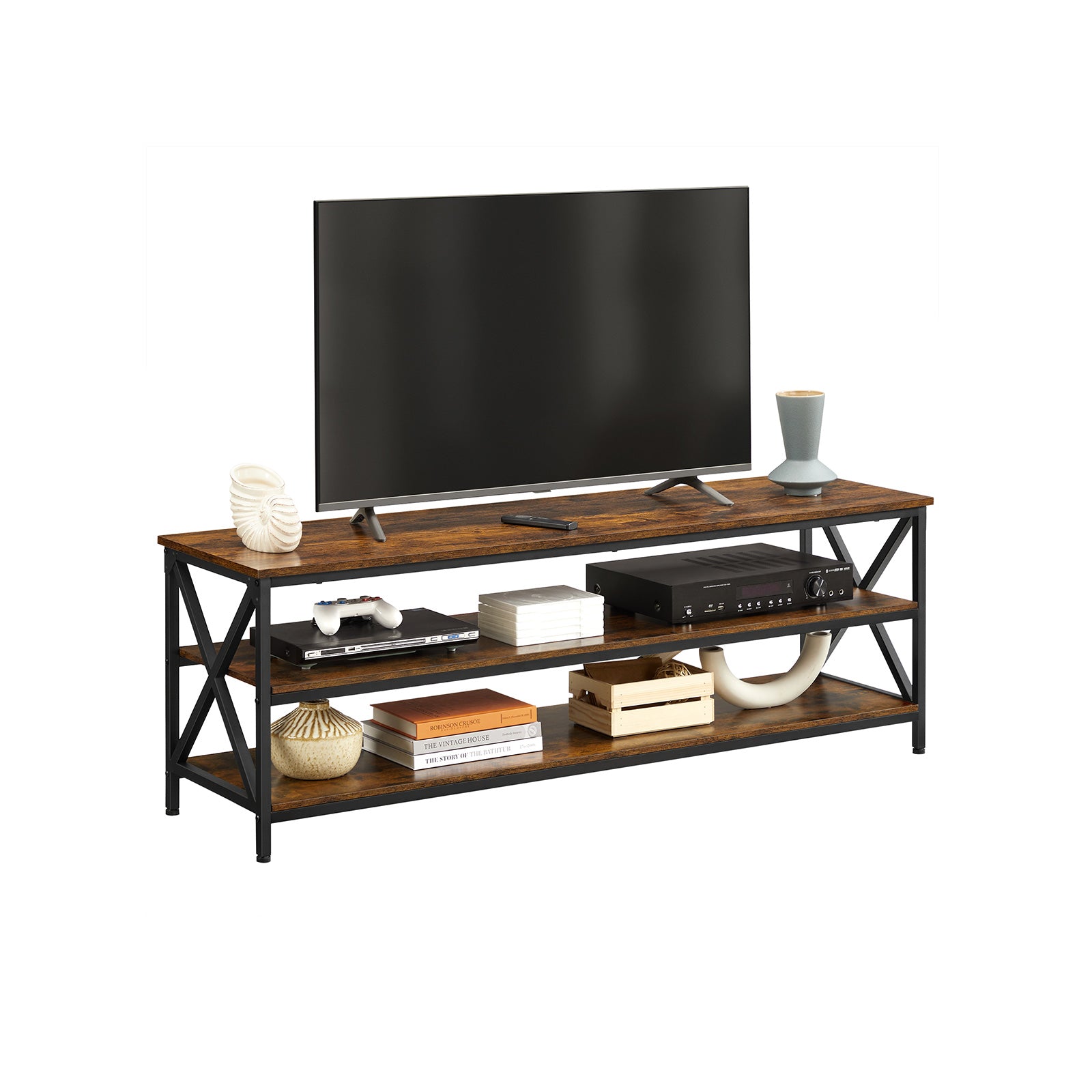 TV-Regal mit 3 Ebenen Vintagebraun-Schwarz