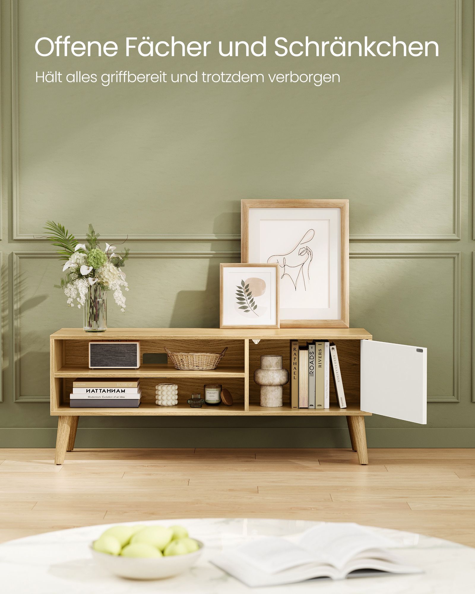 TV-Schrank 120 cm lang natureichenfarben-cremeweiß