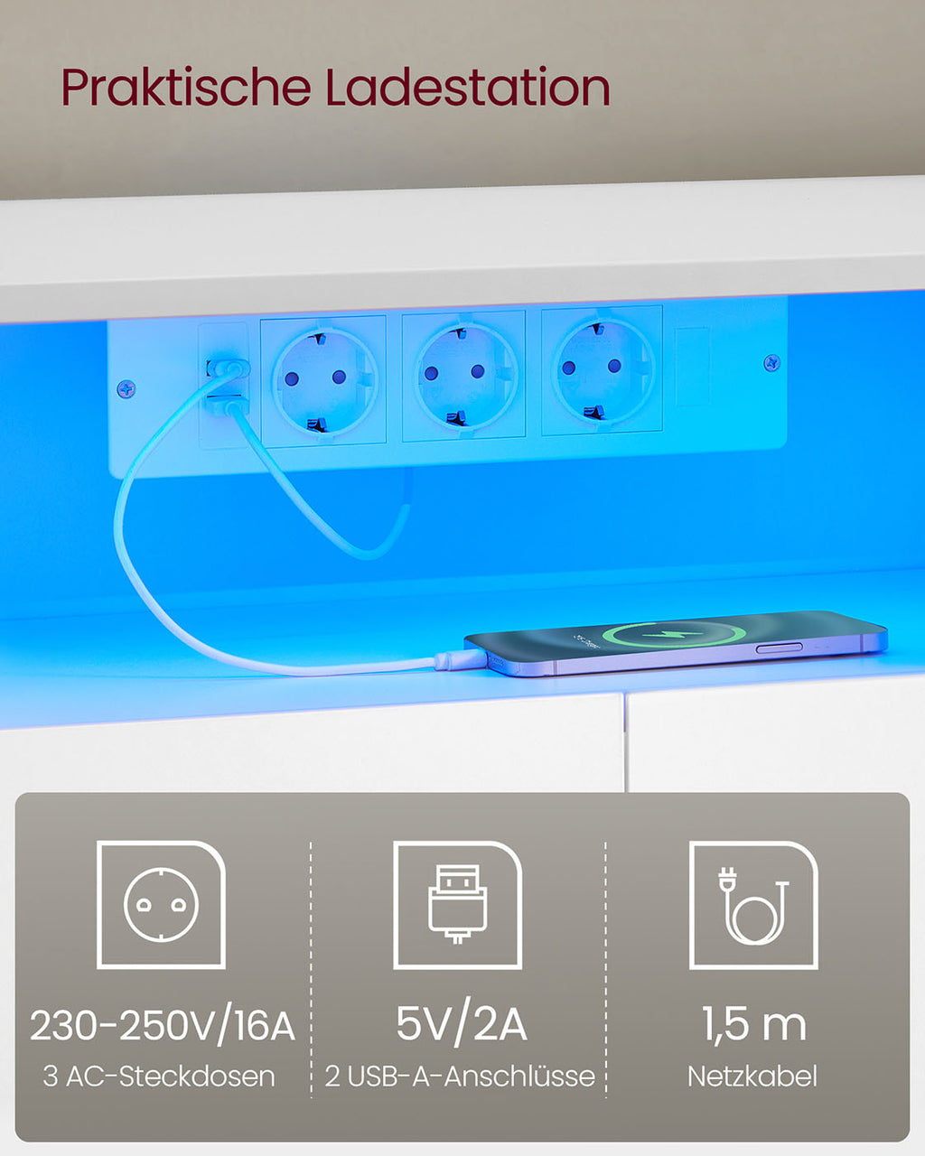 L-förmiger TV-Schrank mit verstellbarer Länge wolkenweiß-naturbeige