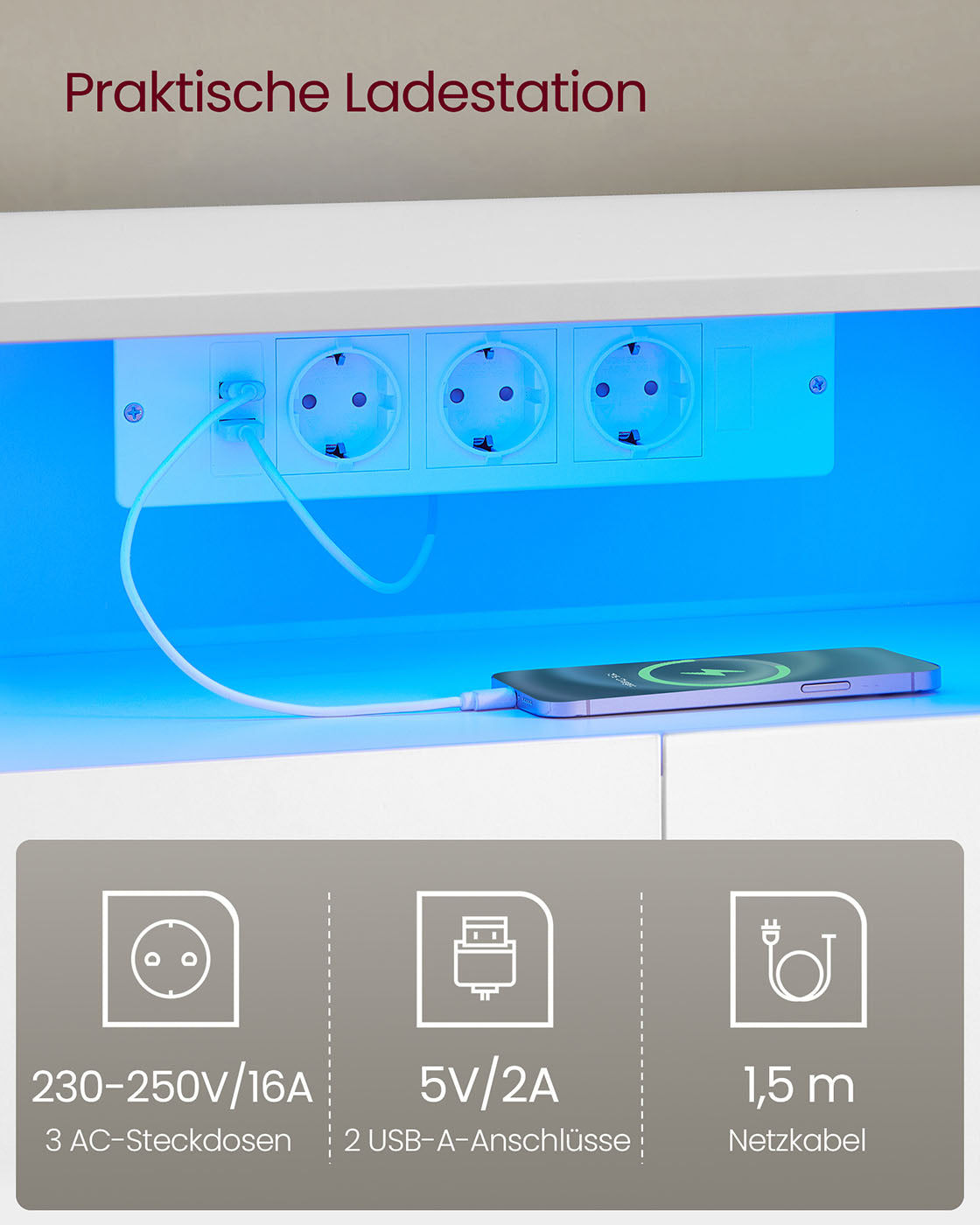 L-förmiger TV-Schrank mit verstellbarer Länge wolkenweiß-naturbeige