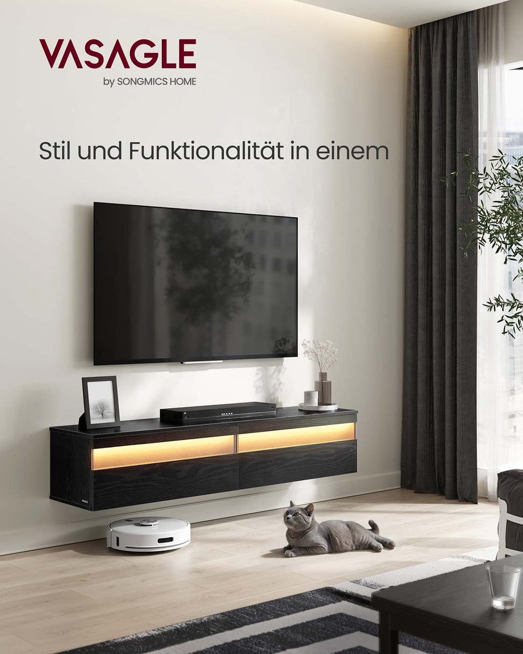 TV-Lowboard hängend 147 x 35 x 30 cm ebenholzschwarz
