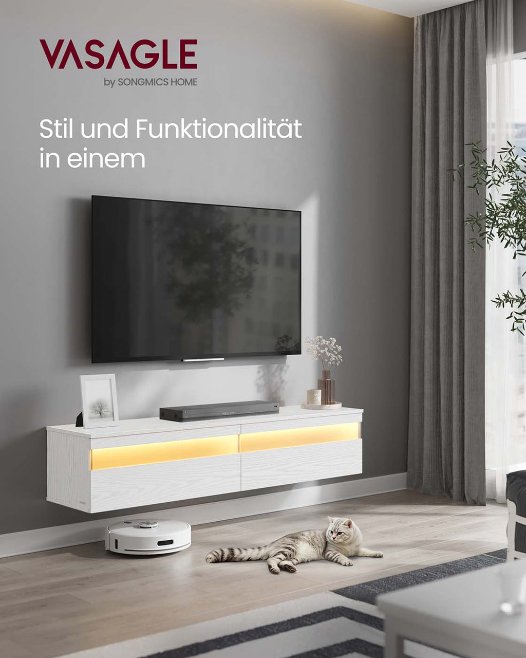 TV-Lowboard hängend 147 x 35 x 30 cm schneeweiß