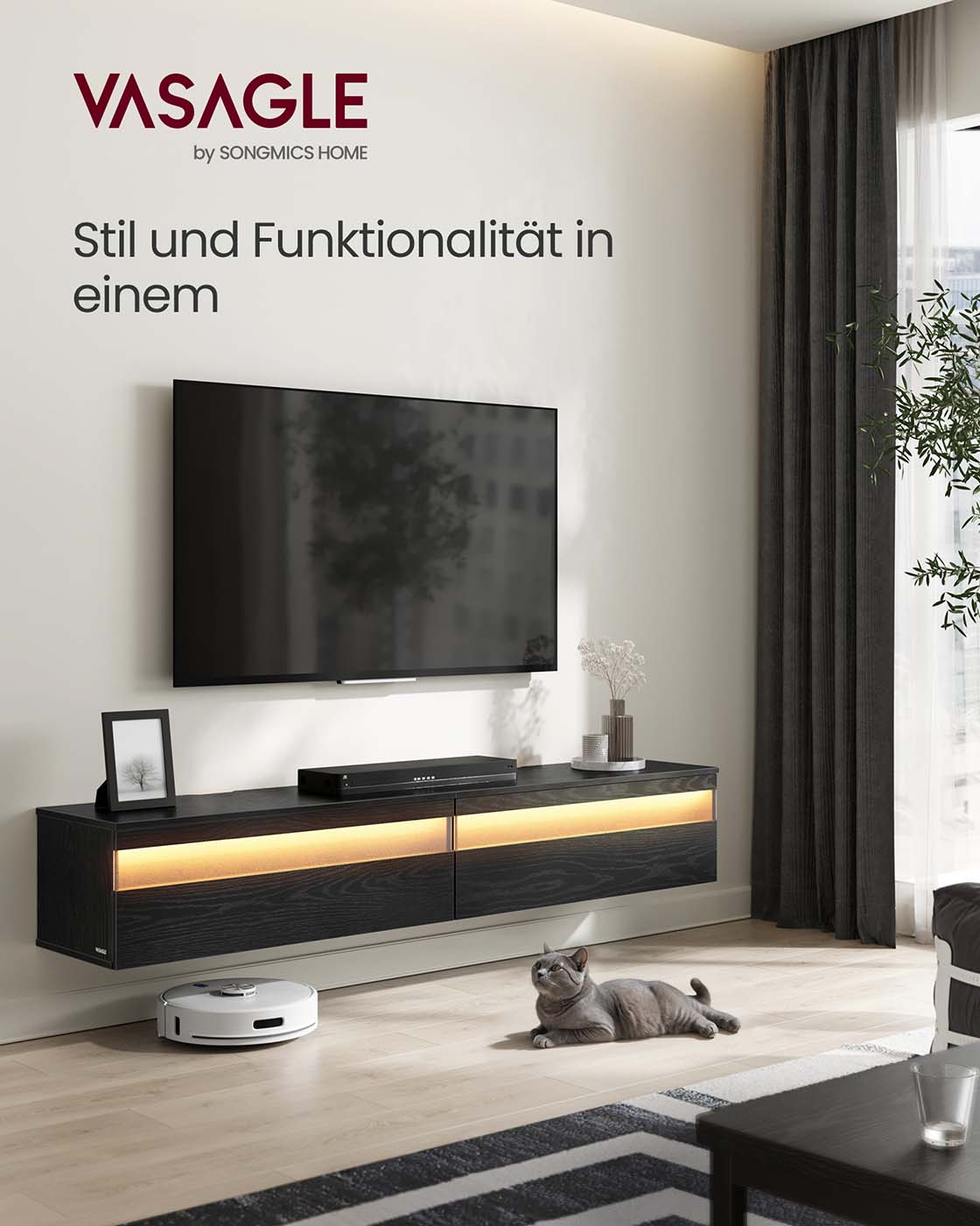 TV-Lowboard hängend 178 x 35 x 30 cm ebenholzschwarz